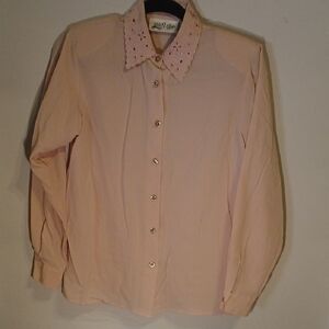 Vtg Yves St Clair Pale Pink Blouse Sz Small Polyester B14